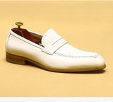 British Trend Men's Dress Shoes Loafers Luxury Genuine Leather Designer Summer White Wedding Social Mart Lion   