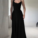 Evening Daily Ankle-Length Dresses For Woman O-Neck Sleeveless Solid Color Frocks MartLion   