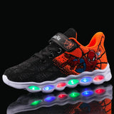 Spiderman Kids LED Lighting Shoes Boy Knitted Flashing Girls Running Red Baby Mesh Sneakers MartLion Orange  S 25-Insole 15.8 cm 