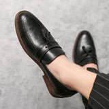 British Style Tassel Dress Shoes Men's Loafers Black British Style Moccasin Thick Bottom Low Heel MartLion   