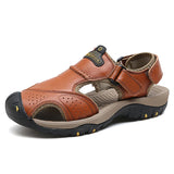 Summer Leather Men's Shoes Sandals Slippers MartLion 7238Red brown 43 