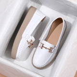 Shoes For Women Summer Leather Slip On Beige Casual Walking Ladies Non-Slip Soft Sole Loafers MartLion WHITE 41 insole 25.5cm 