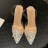 Shoes Women Crystal Flower PVC Summer Strange Transparent High Heels Mules Sandals Pumps MartLion   