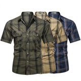 Men Lapel Shirt Plaid Printing Shirts Summer Short-sleeve Shirts n Tops Casual Streetwear Male Work Shirts MartLion   