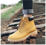 Yellow Men's Tooling Boots Casual Leather Ankle Couple Winter Shoes Women Motorcycle Mart Lion   