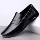 Genuine Leather Men's Shoes Casual Loafers Breathable Office Designer Slip On Driving MartLion Black 38 