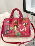 Women Bag Trend Alligator Capacity Messenger PU Leather Crossbody Female Luxury Brand Handbag Mart Lion rose pink 32cm17cm24cm 