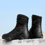 Men's Tactical Military Boots Casual Shoes Leather Army Motorcycle Ankle Combat Black Militares Hombre Mart Lion   