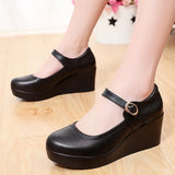 Genuine Leather Shoes Platform Wedges Mary Janes Women Spring High Heels Pumps for Office Model MartLion   