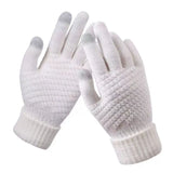 Women Men Warm Winter Touch Screen Gloves Stretch Classical Knit Mittens Wool Full Finger Outdoor Cycling Driving Glove MartLion White 1Pair 