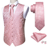 Rose Red Men's Wedding Suit Vest Blue Floral Jacquard Folral Silk Waistcoat Vests Handkerchief Tie Vest Suit Set Barry Wang Design Mart Lion BM-2088 L 