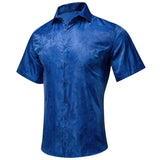 Hi-Tie Short Sleeve Silk Men's Shirts Breathable Shirt Office Sky Blue Rose Pink Teal MartLion CY-1462 S 