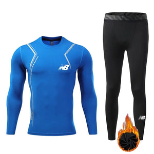 Men's Fitness Thermal Underwear Skin Layer Fleece Compression Gym Sweat Track Field Tights Running suit Sportswear kids MartLion blue black 22 