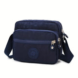 Simple Portable Square Shoulder Bag Zipper All-Match Crossbody  Solid Color Canvas Travel MartLion Blue  