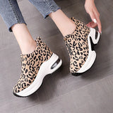 Women Sneakers Leopard Height Increasing Vulcanized Shoes Thick Bottom Zipper Wedges Ladies Casual MartLion   