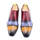 Handmade Men's Dress Shoes Calf Leather Cap Toe Oxford Colorblock Lace Up Luxury Brogue Wedding Party Formal Mart Lion   