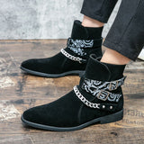 Autumn Men's Ankle Boots Punk Chains Buckle Suede Leather Pointed Classic British Rock Casual Party Shoes Mart Lion   