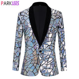 Luxury Laser Sequin Tuxedo Blazer Jacket Men's One Button Shawl Lapel Dress Suit Blazer Party Stage Prom Singer Homme MartLion   