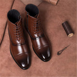 Spring Autumn Men's Ankle Boots Dress Pointed Toe PU Leather Shoes Chelsea Chelsea Mart Lion Auburn 39 