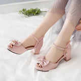 Summer Peep Toe Cute Sweet Bowtie Lace High Heels Sandals Women Lolita Platform Wedding Party Block Heel Shoes MartLion   