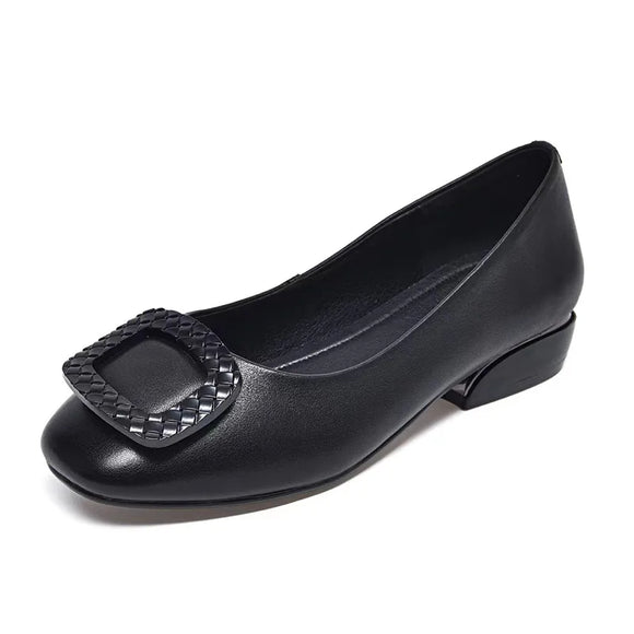 Soft Pu Leather Women's Low Heel Shoes Shallow Mouth All-match Pumps Thick Heels Ladies Work Small Leather Shoes MartLion