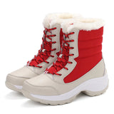 Women Boots Waterproof Snow Warm Plush Winter Shoes Mid-calf Non-slip Winter MartLion Beige Red 35 