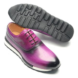 Shoes for Men's Genuine Leather Lace-up Plain Round Toe Handmade Black Blue Purple Footwear Casual Sneakers MartLion   