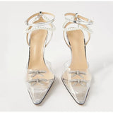 Soft PVC Women Sandals Luxury Rhinestones Peals Chains High heels Gladiator Summer Wedding Shoes MartLion   