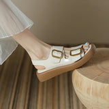 Summer Women Shoes Round Toe Thick Heel Sandals Split Leather Solid Platform Casual Roman MartLion   