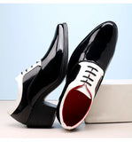 Classic Glitter Leather Men's Dress Shoes Red Mirror Luxury Increasing-height 4.5cm Heel Footwear MartLion   