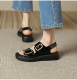 Summer Women Shoes Round Toe Thick Heel Sandals Split Leather Solid Platform Casual Roman MartLion   