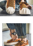 Brown Shell Toe Shoes Men's Designer Low Leather Sneakers Breathable Vulcanized de hombre MartLion   