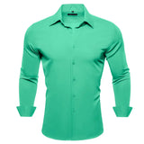 Designer Shirts Men's Silk Satin Dark Green Teal Solid Long Sleeve Button Down Collar Blouses Slim Fit Tops Barry Wang MartLion 0740 S 