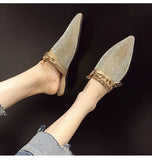 Pointed flat bottomed sandals for women wearing summer rhinestone wrapped lazy half slippers MartLion   