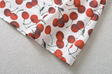 Summer Cherry Print Mini Dress Women Lace Slim Dresses MartLion   