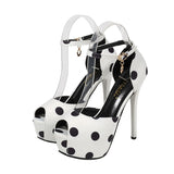 Classic Heels Ankle Strap Heels Platform Sandals Party Shoes Women Wedding Pumps 14cm High Heels Hollow Out Polka Dots Heels Mart Lion   