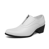 Classic Stylish Leather Oxfords Shoes Men's Elegantes Zipper Casual Shoes High Heels Pointy Work Men's MartLion White 38 
