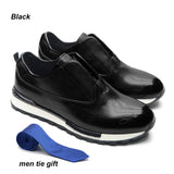 Designer Casual Sneaker Shoes Men's Genuine Leather Lace-up Basic Outdoor Footwear Daily Flat Oxfords MartLion Black EUR 39 