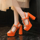 Summer Elegant Green Orange Women Bridal Sandals Platform High Heels Lady Wedding Shoes MartLion Orange 4.5 