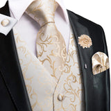 Hi-Tie Silk Vests Jacquard Waistcoat Neck Tie Hanky Cufflinks Brooch Set for Men's Suit Sleeveless Jacket Wedding MartLion   