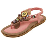 Retro Beaded Ethnic Wind Women's Sandals Comfy Flat Flip-flops Beach Casual Luxury Shoes MartLion Pink 40 