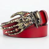 Heavy Metal Buckle Skull Hand Bone Claw Belt Ghost Hip Hop Rock Style Waistband MartLion Golden with Red 115cm 