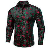 Luxury Green Shirt Red Floral Printed Blouse Men's Accessories Long Sleeves Spring Autumn Winter Cloth Shirts MartLion CY-2043-XZ0014 S 