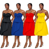 Party Evening Dress Solid Color Sleeveless Off Shoulder Strapless Slimming A-line Dress MartLion   