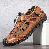 Summer Men's Sandals Outdoor Mesh Soft Clogs Slides Handmade Roman Outdoor Slippers Mart Lion Brown 6.5 