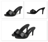  Liyke Style Blue Denim Slippers Women Outdoor Open Toe Low Thin Heels Slides Shoes Metal Designer Sandals Mart Lion - Mart Lion