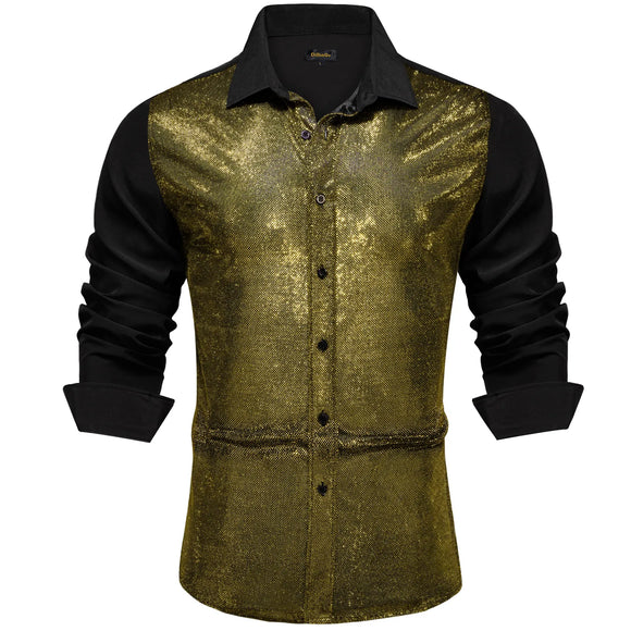 Long Sleeve Shirts Men's Metallic Sequins Prom Party Luxury Disco Shirts Designer Clothing MartLion CY-2386 S 