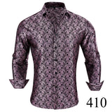 Barry Wang Exquisite Blue Silk Paisley Men's Shirt Four Seasons Lapel Long Sleeve Embroidered Leisure Fit Party Wedding MartLion   