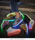 Men's and Women's High Top Board Shoes Children's Luminous LED Light Shoes Mirror Leather Panel MartLion   