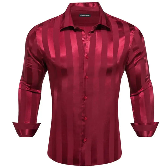  Luxury Shirts for Men's Silk Mercerized Solid Striped Black White Red Blue Green Gold Slim Fit Blouses Casual Tops Barry Wang MartLion - Mart Lion